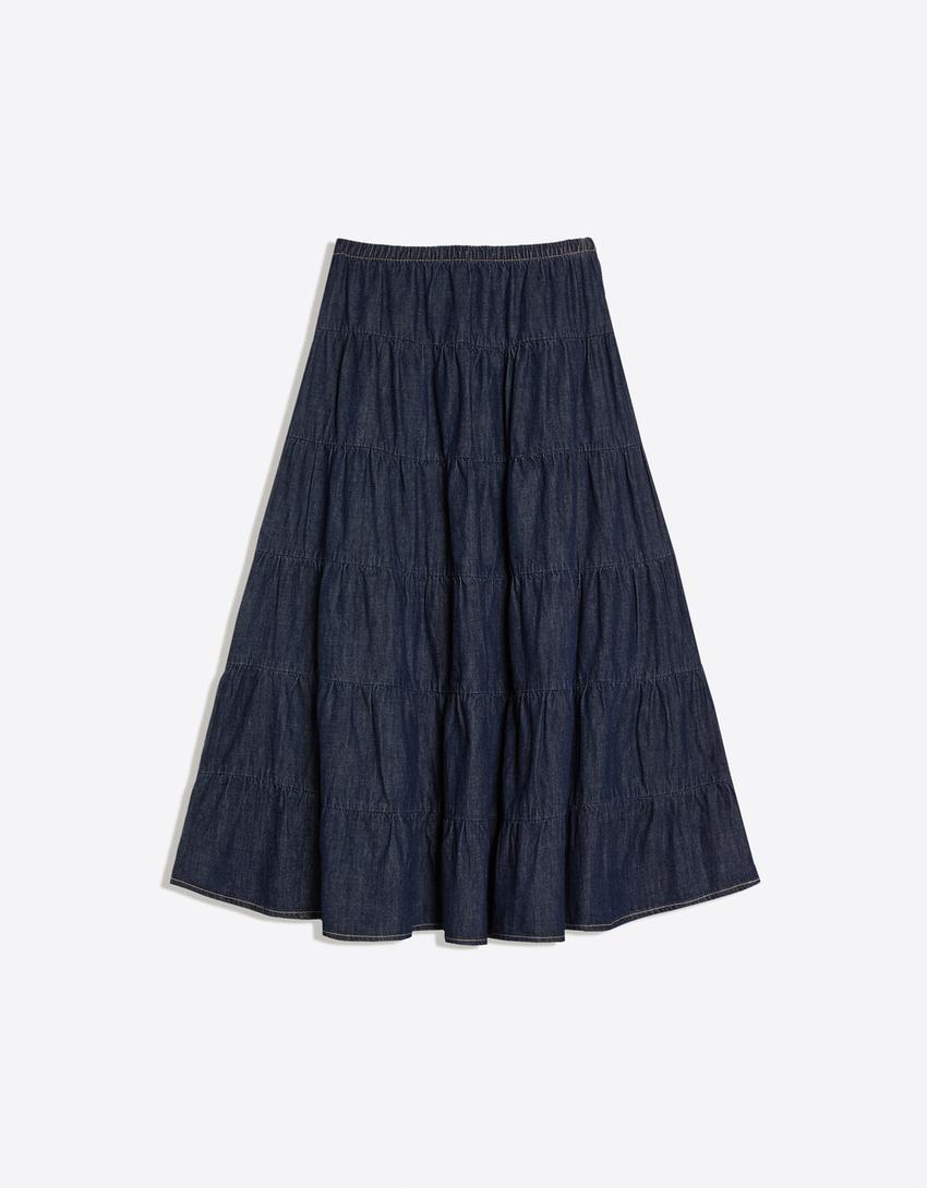 Maxi denim skirt-Blue