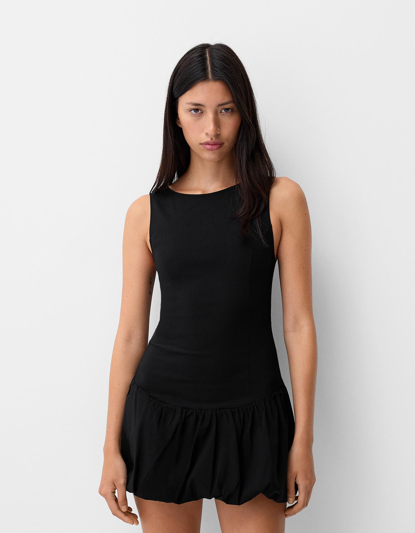 Bershka Vestido Mini Globo Mujer Xs Negro