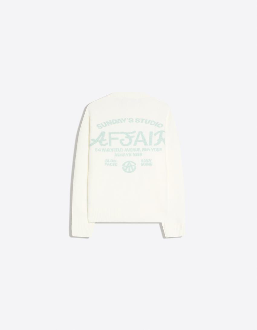 Printed round neck jumper-Off white