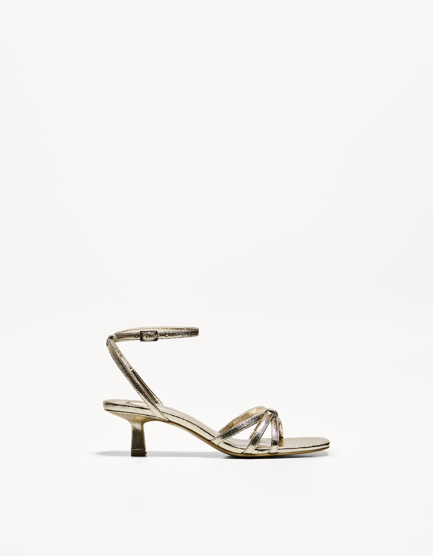 Bershka Sandalia Tacón Multitiras Mujer 37 Oro