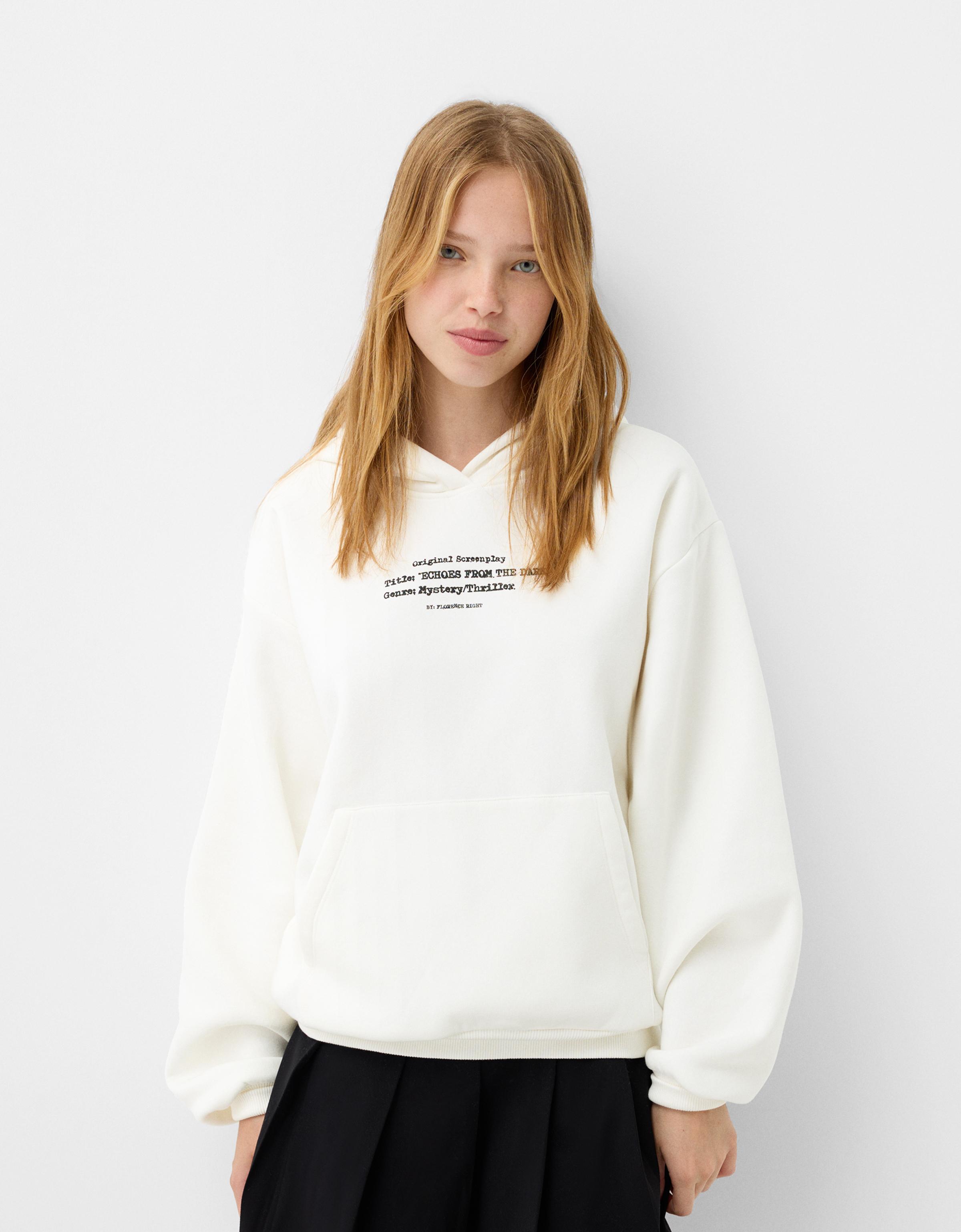 Bershka Hoodie Mit Print Damen 10-12 Grbrochenes Weiss