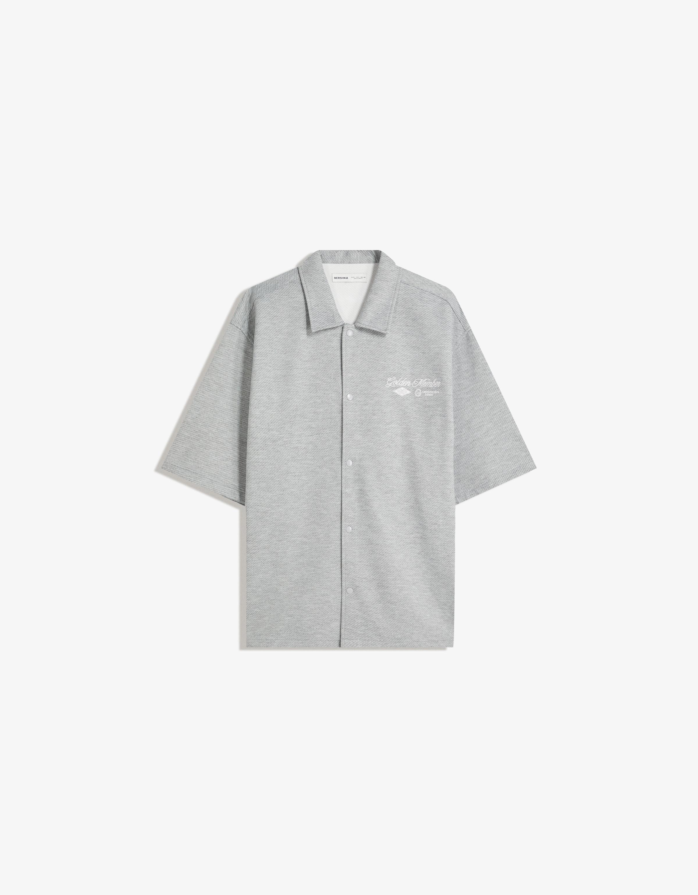 Bershka Besticktes Kurzarmhemd Herren Xl Grau