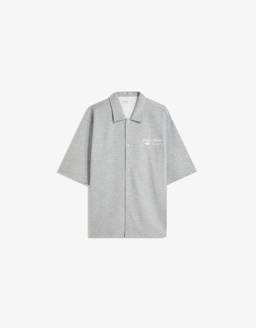 Camicia a maniche corte ricamata-Grigio-0