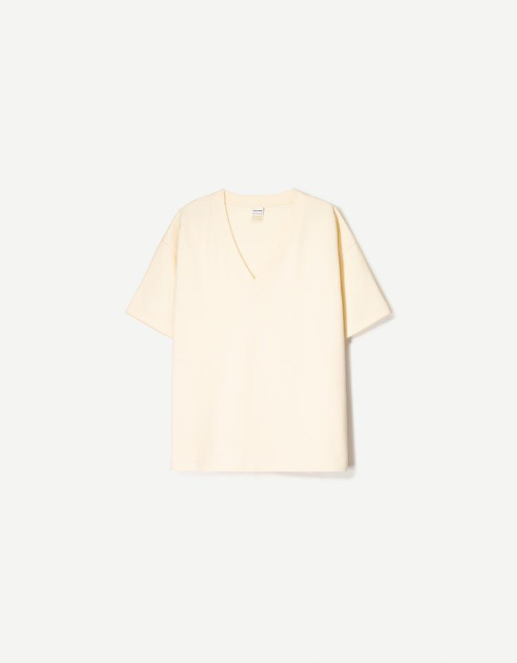 Heavy cotton short sleeve V-neck T-shirt
