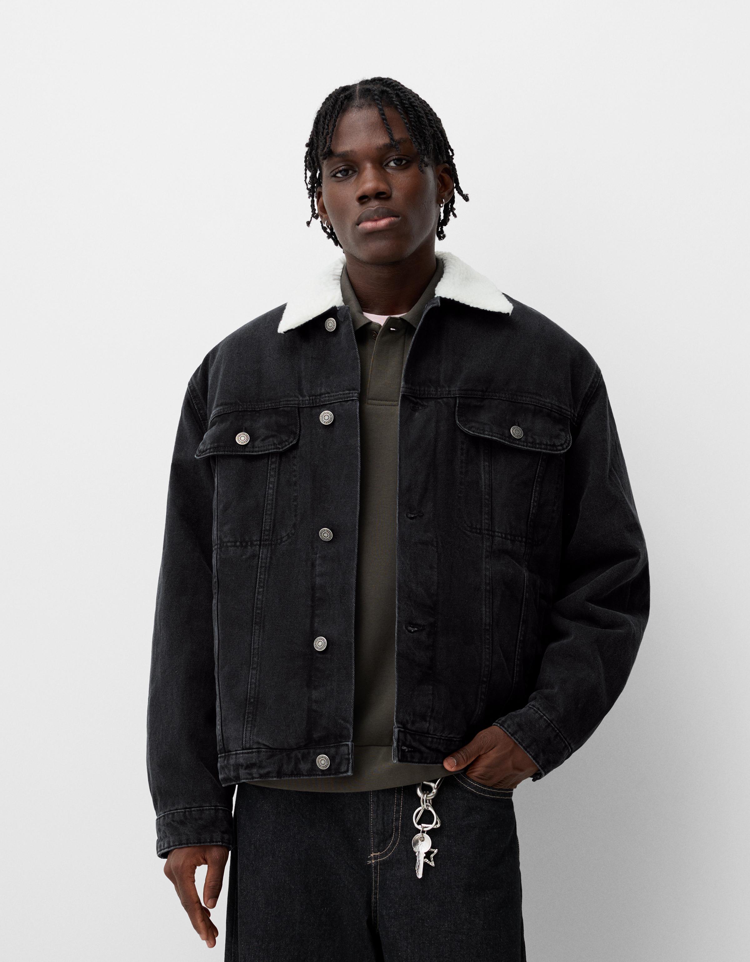 Bershka black denim jacket best sale