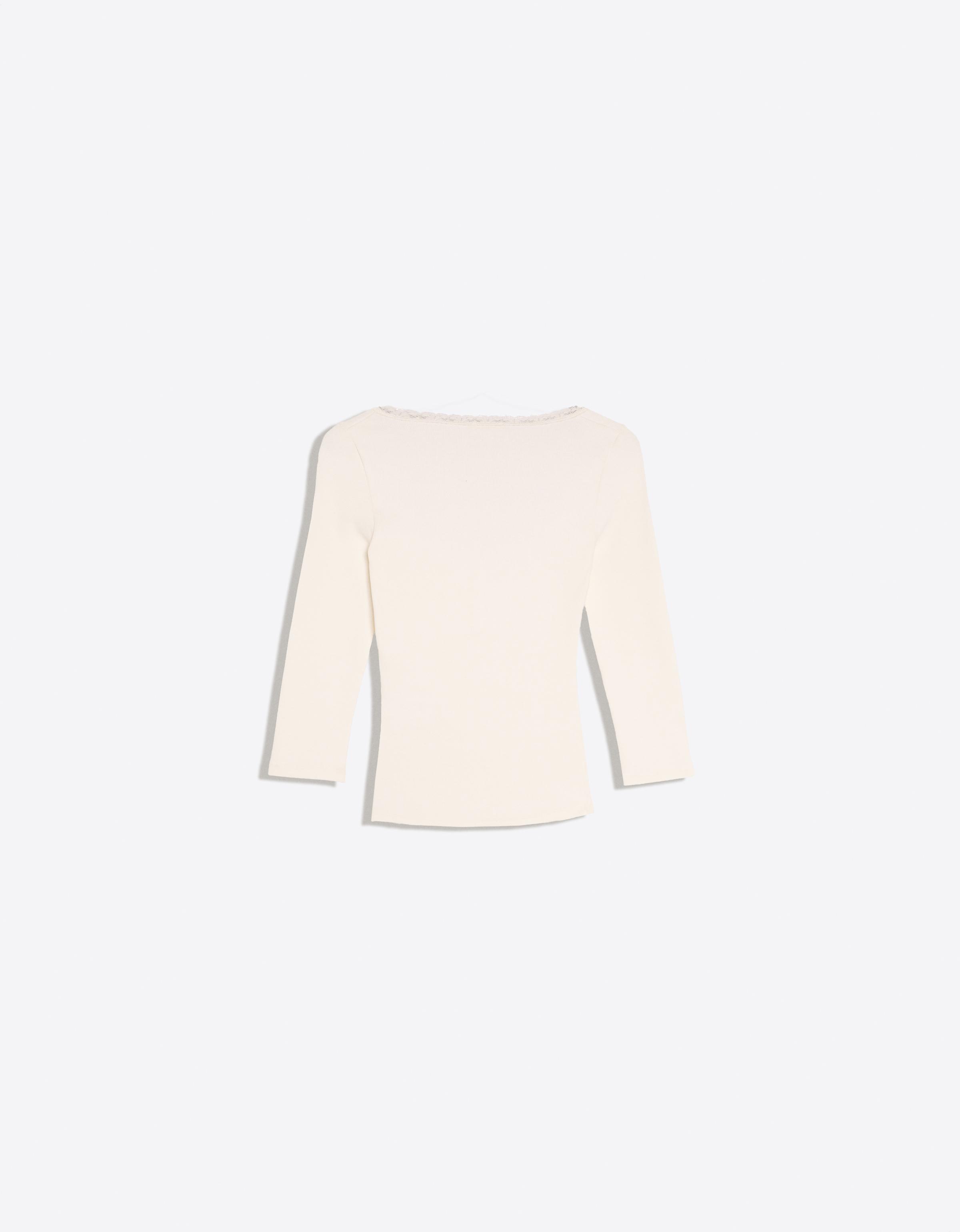 Lace V-neck long sleeve T-shirt — Off white