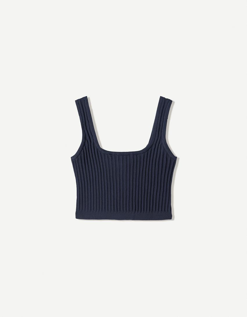 Strappy top with tie detail-Blue-3