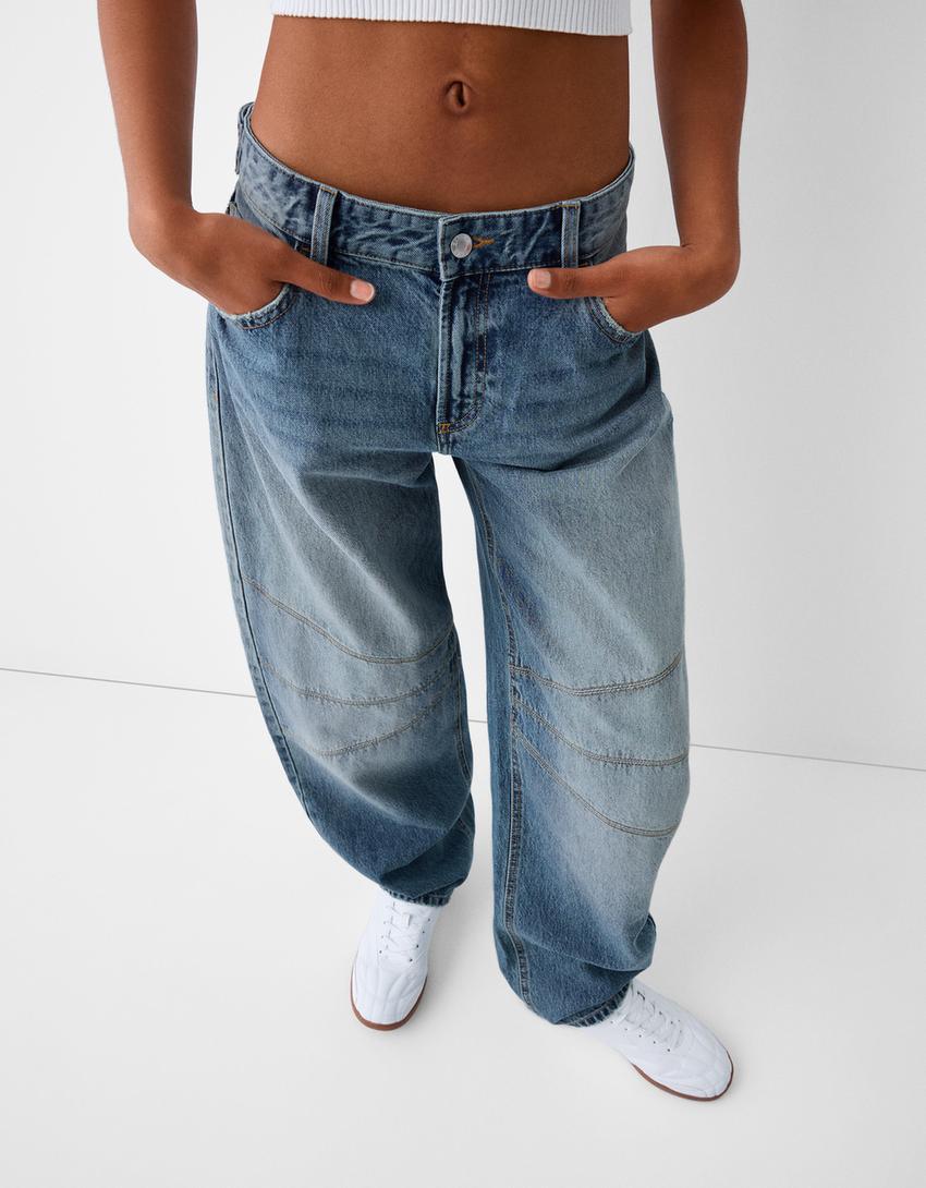 Low-waist balloon fit jeans with seams-Light blue-3