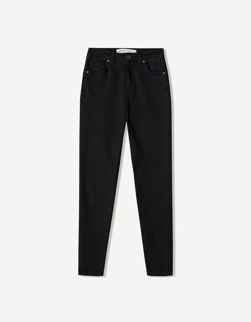Jeansy skinny z bardzo wysokim stanem-Czarny-4