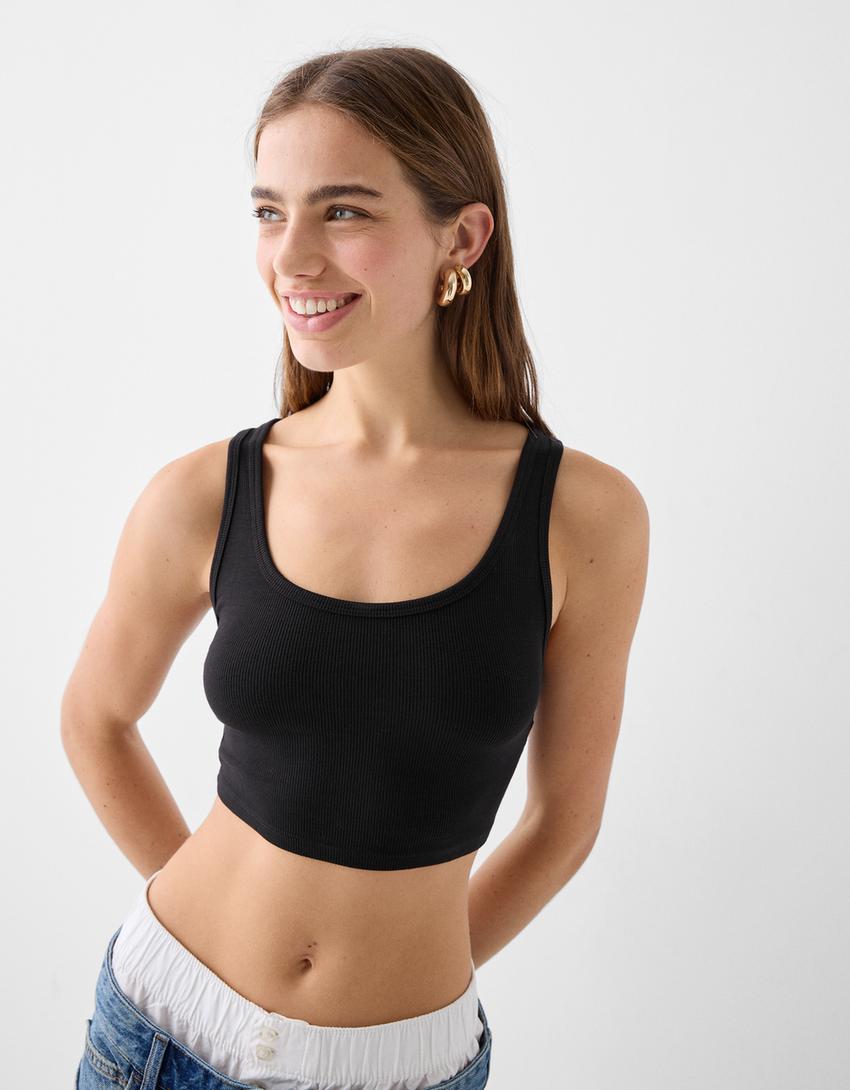 Strappy crop top-Black-2