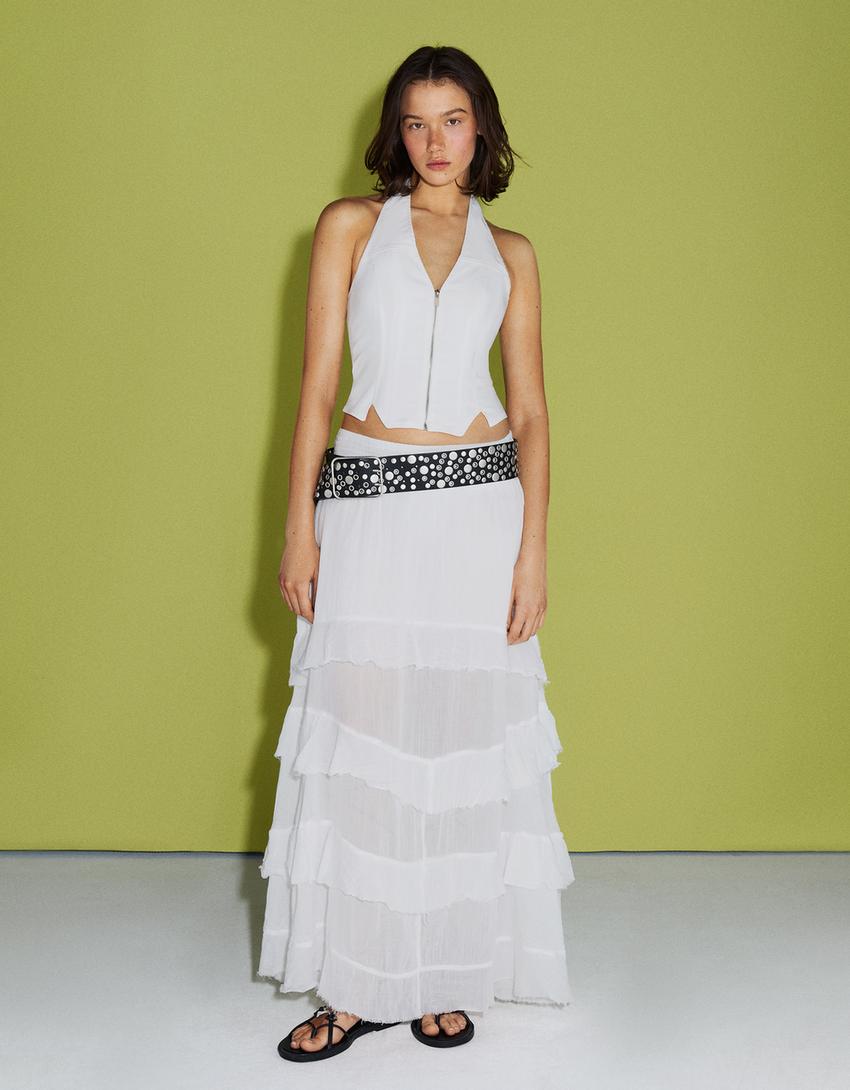 Ruffled maxi skirt-Cream-1