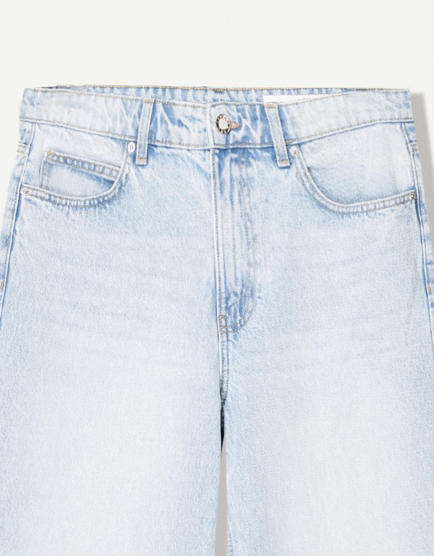 Calções bermuda denim baggy-Azul claro