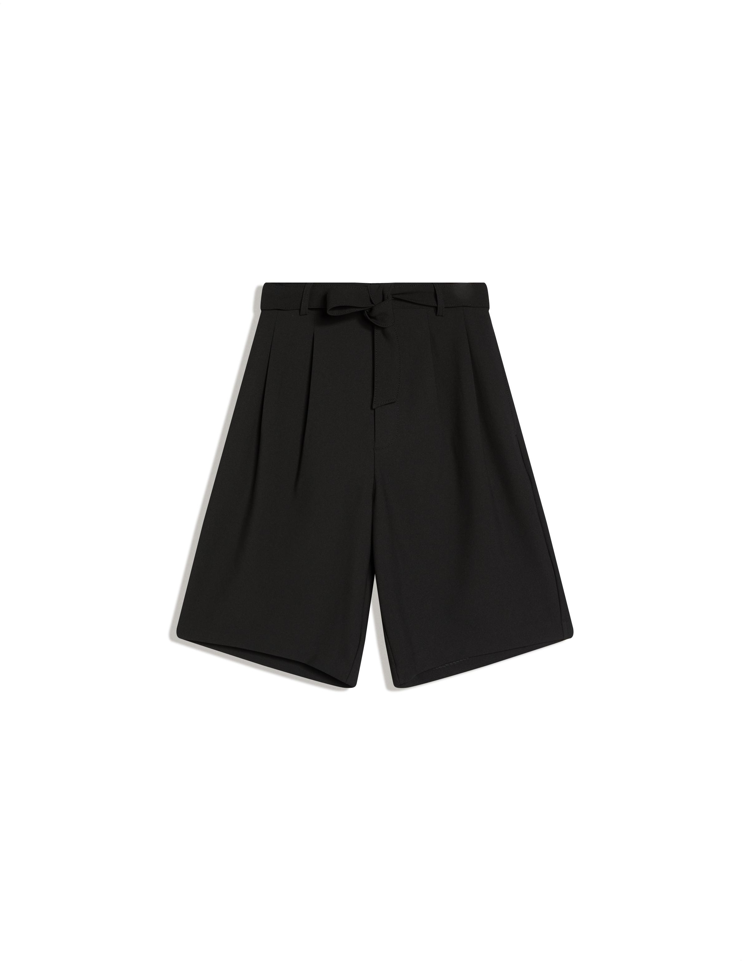 Wide-leg Bermuda shorts with belt — Black