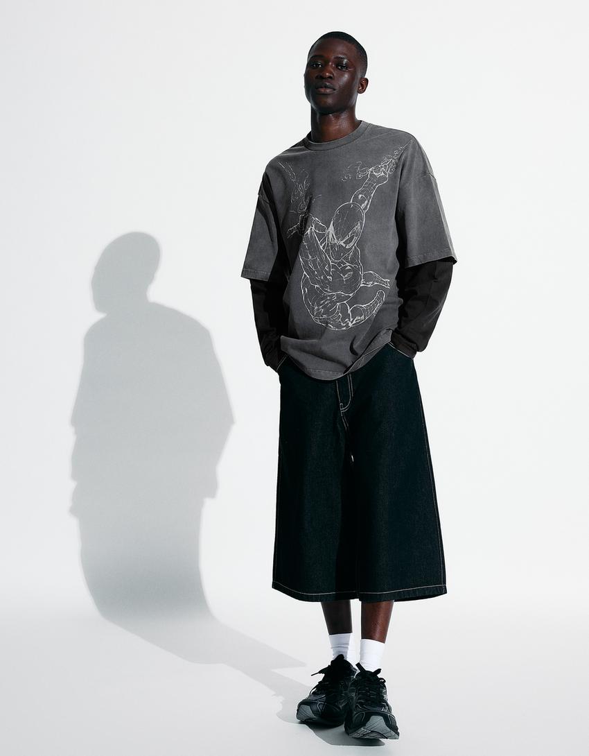 T-shirt Homem-Aranha manga comprida estampado duplo-Cinza