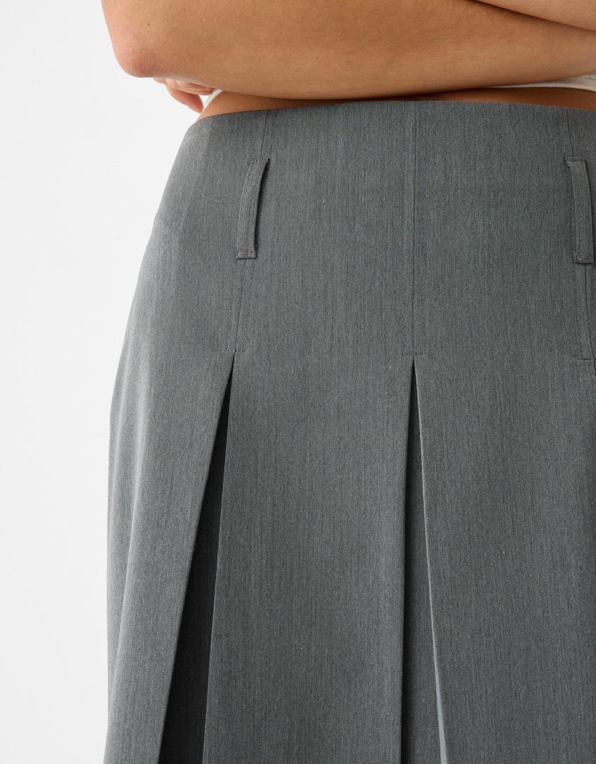 تنورة ميدي بكسرات-رمادي-6