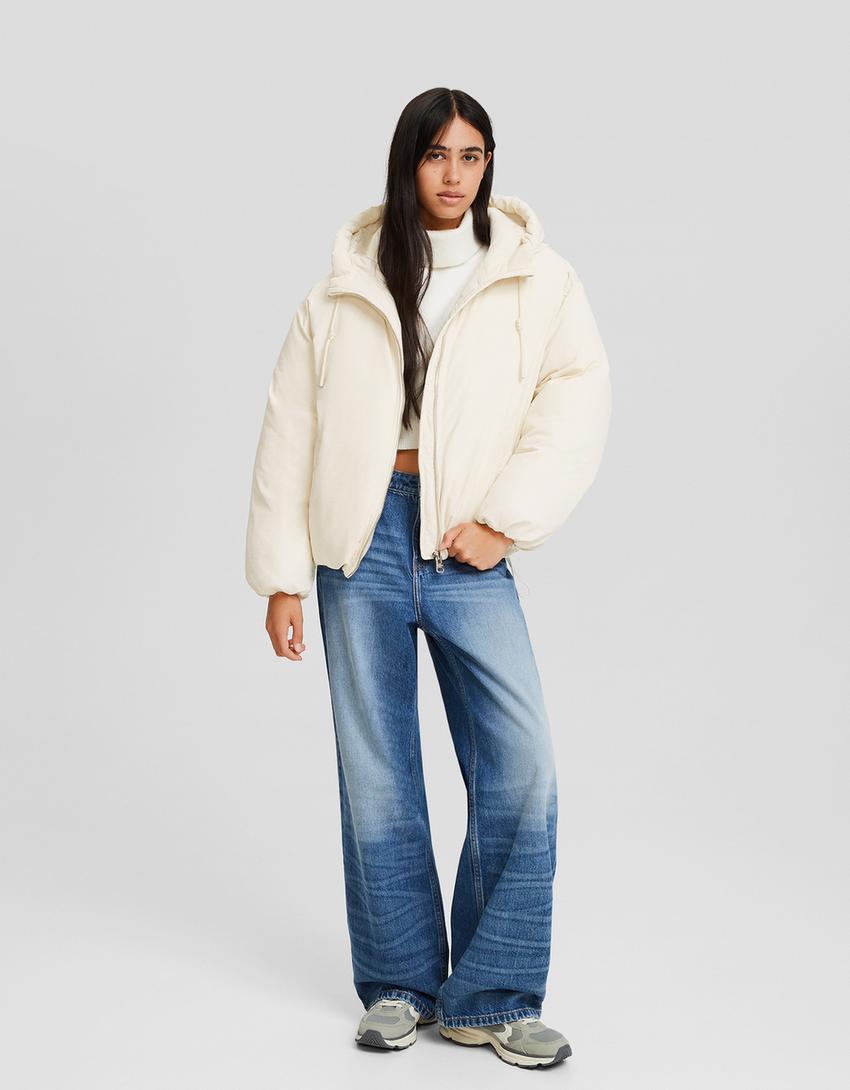 Puffer jacket with hood-Cream-3