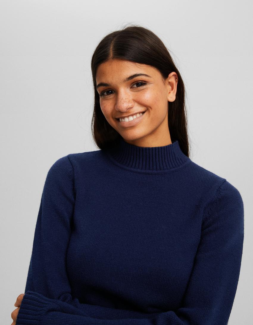 كنزة بياقة طويلة-أزرق-2