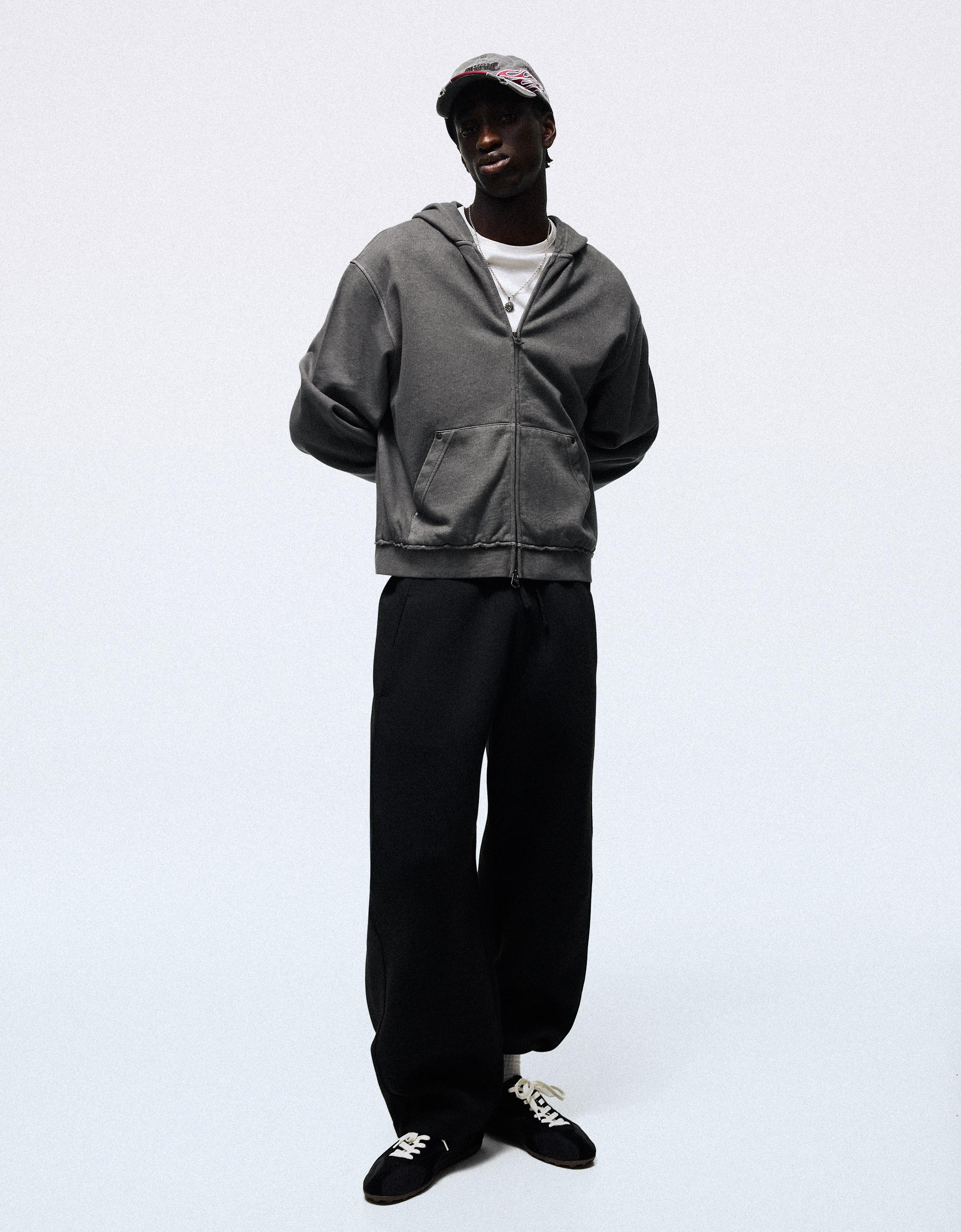 Studded zip-up hooded sweatshirt — Grey