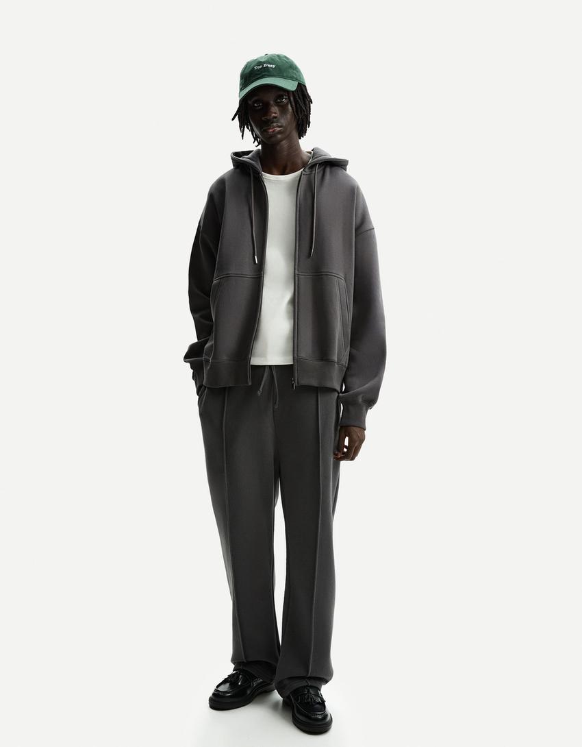 Wide leg plush trousers-Grey-2