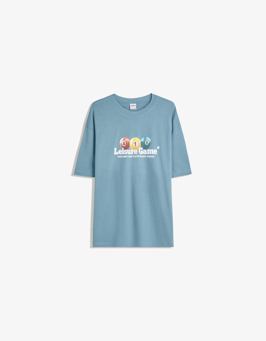 Short sleeve T-shirt with print-Light blue