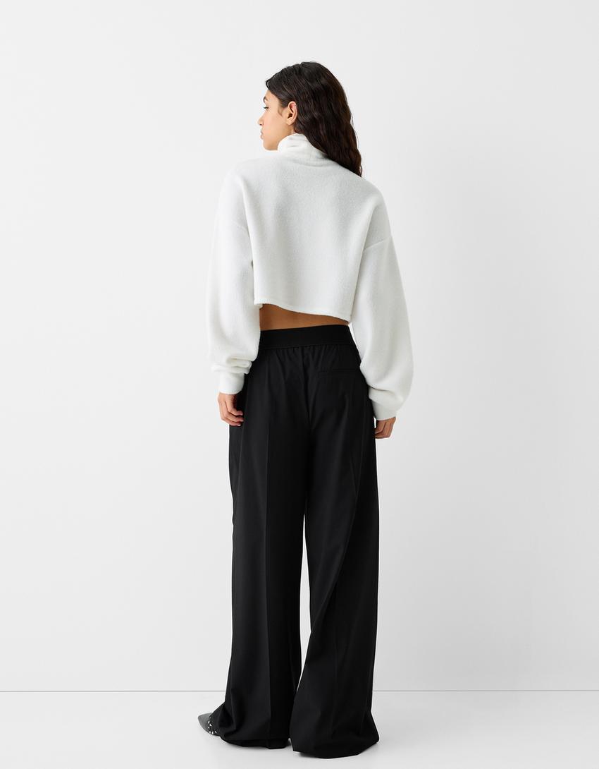 Cropped sweater with a high neck-Off white-1