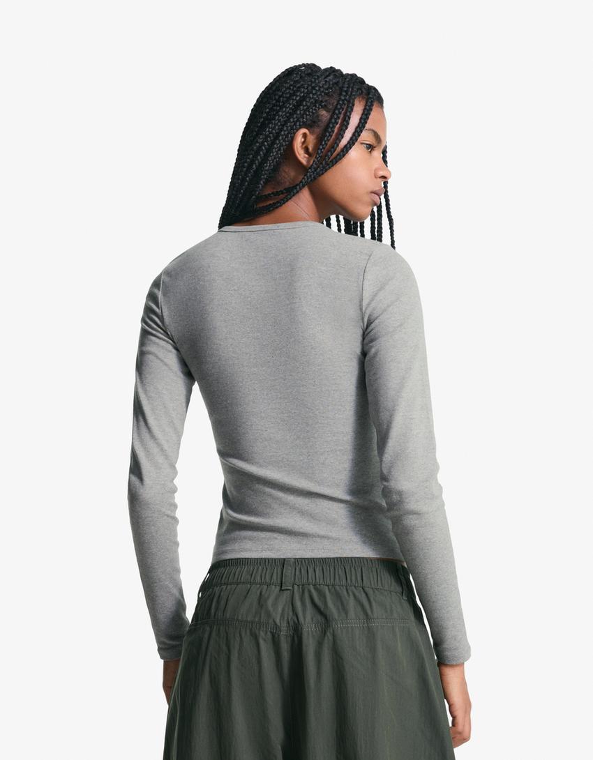 Camiseta manga larga-Gris oscuro