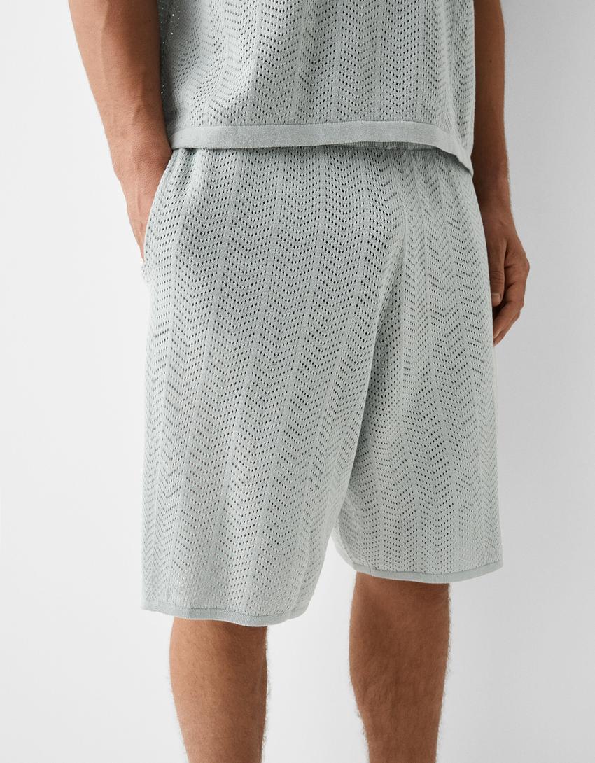 شورت برمودا مثقب بملمس بارز-فيروزي-3