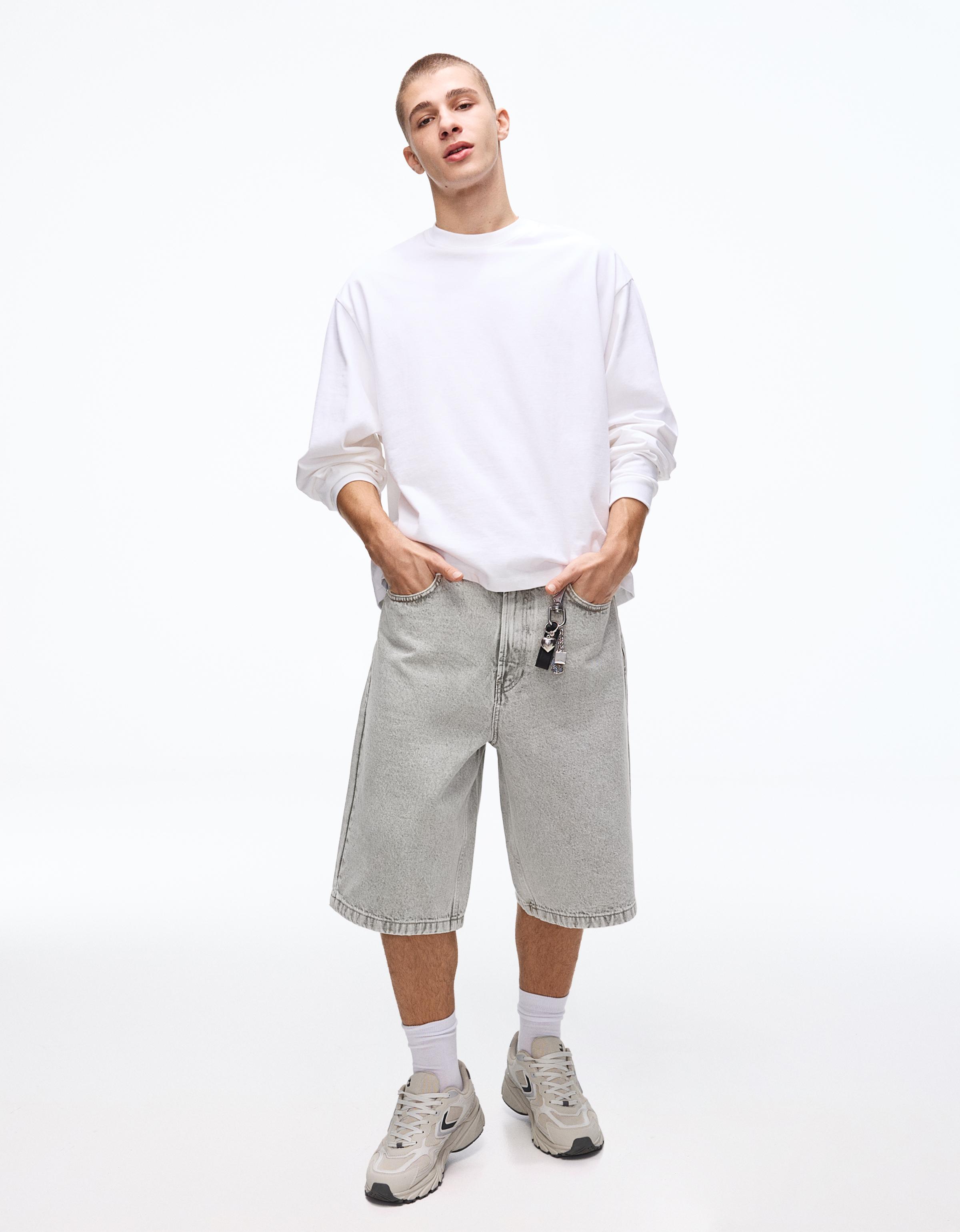 Baggy fit denim bermuda - Görsel 108