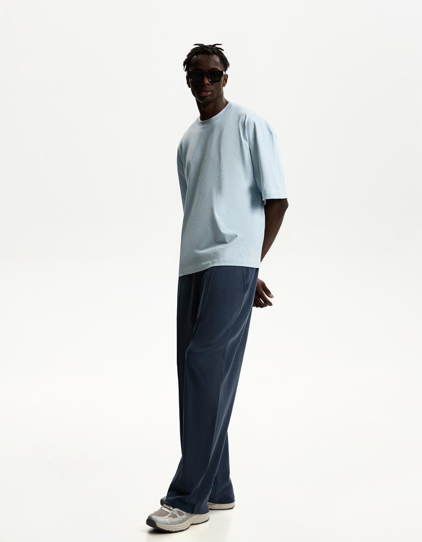 Koszulka oversize z krótkim rękawem-Jasnoniebieski