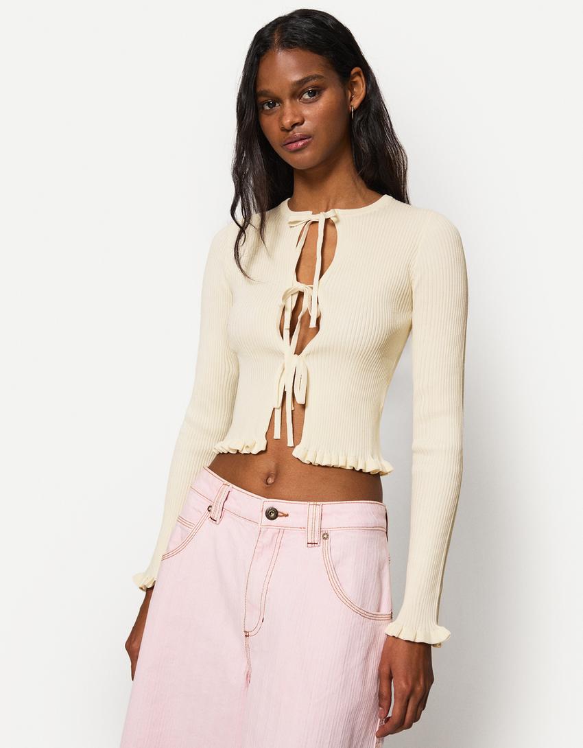 Chaqueta lazada volantes-Crudo-0