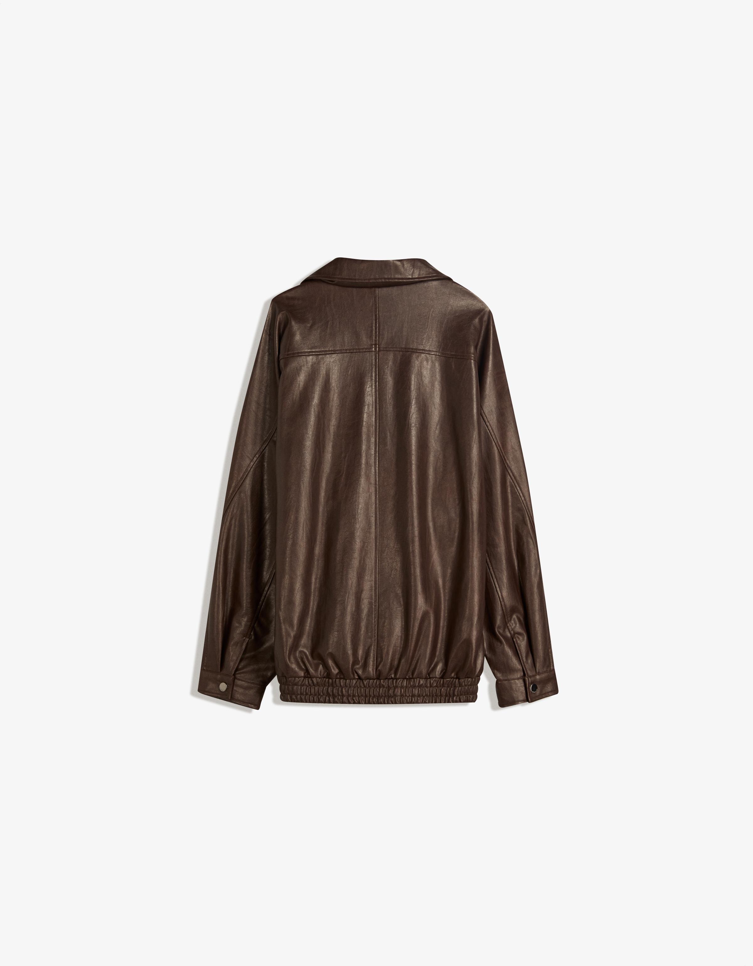 【BERSHKA】 フェイクレザーオーバーサイズボンバージャケット ☆ドイツ発*BERSHKA*新作*フェード加工フェイクレザージャケット