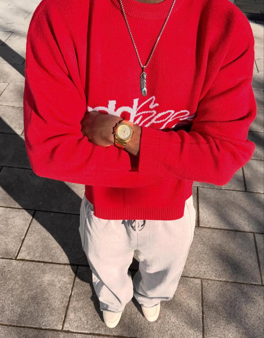 Жакардовий светр із принтом-Червоний