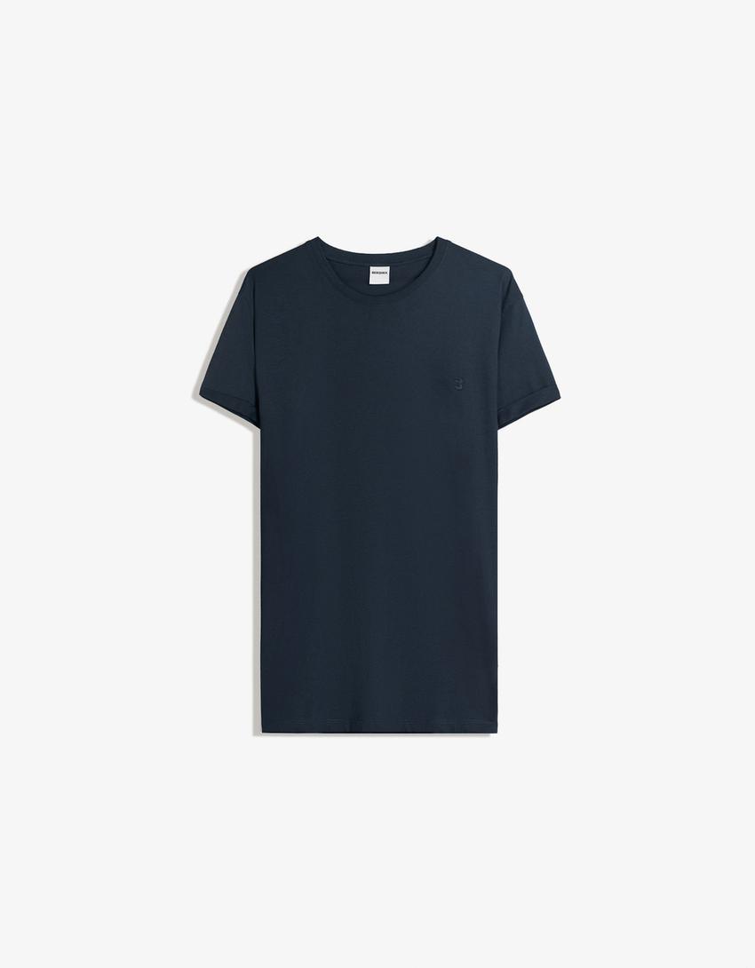 Camiseta manga corta roll up bordado-Marino
