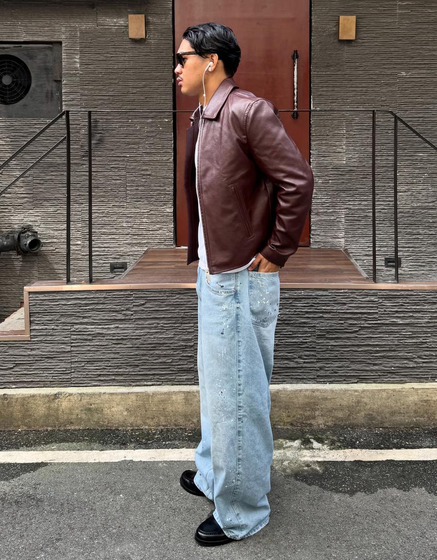Suni deri boxy fit ceket-Bordo