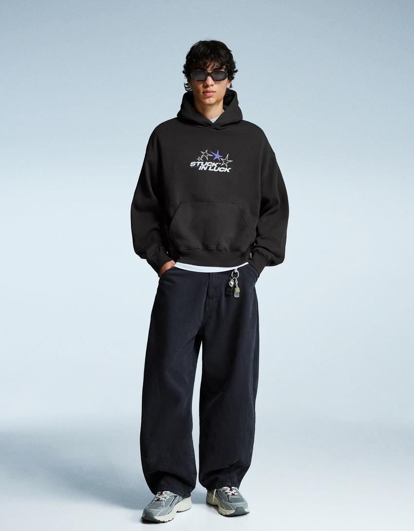 Sweat à capuche imprimé-Gris foncé