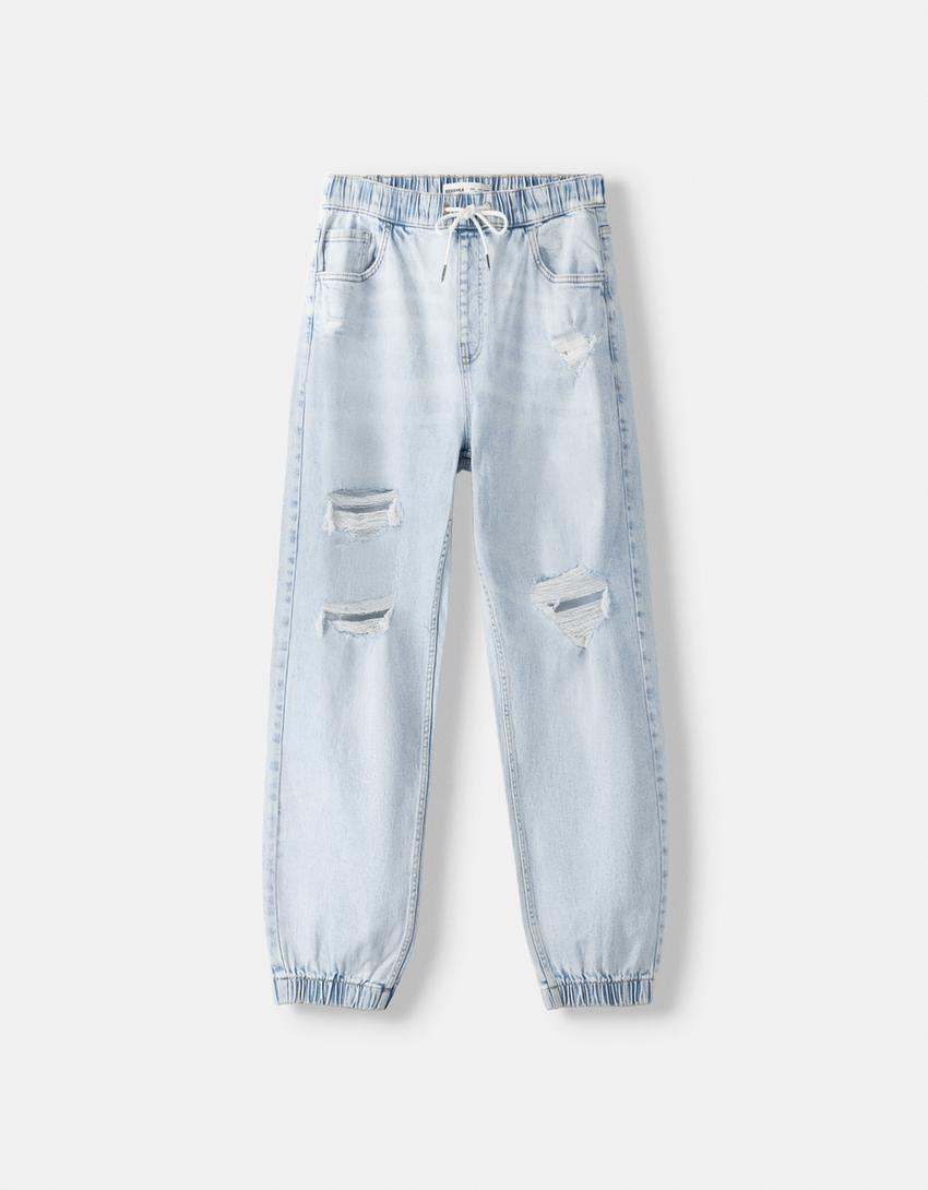 Ripped jogger jeans-Light blue-4