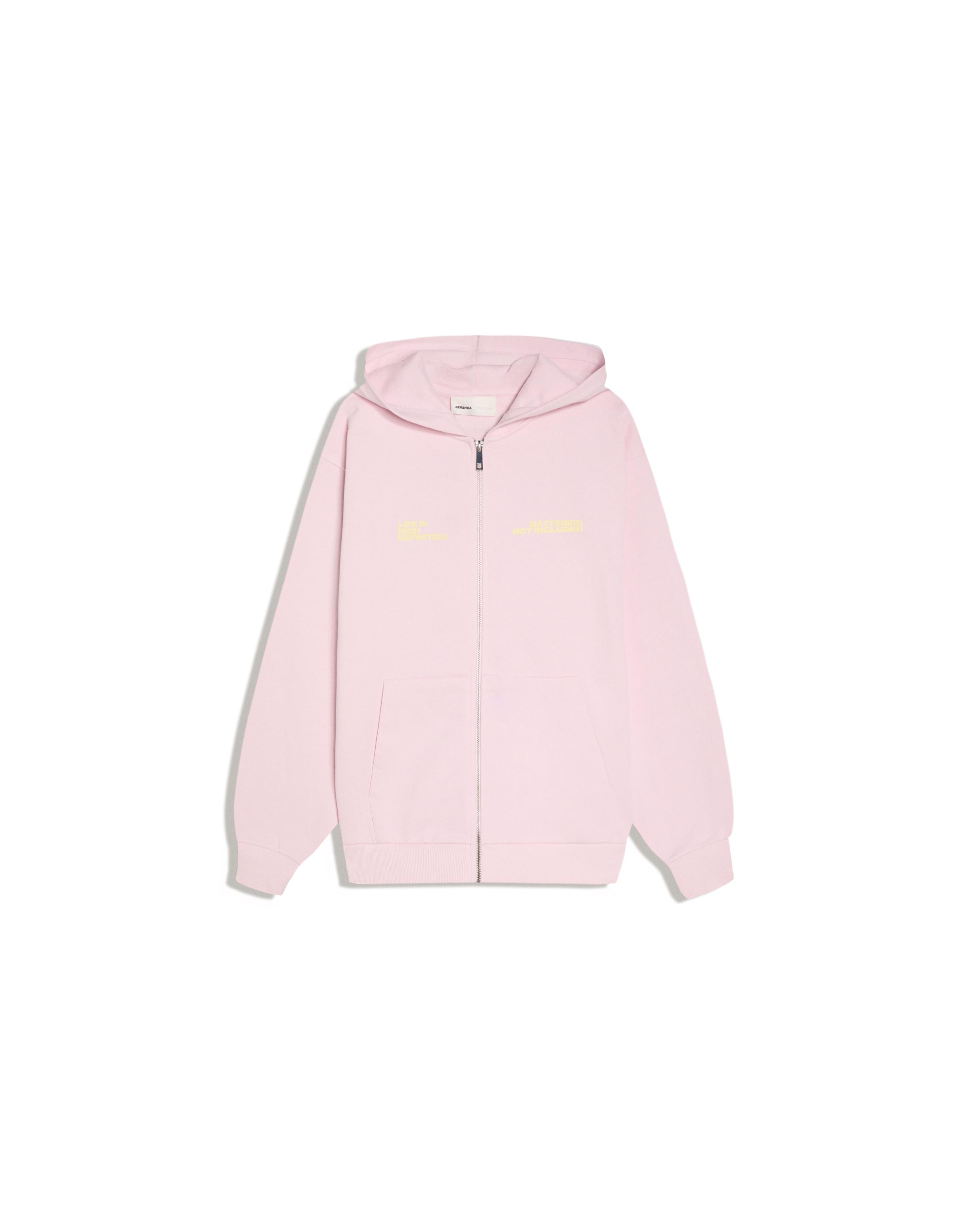 Oversize zip-up hoody with print — Pink