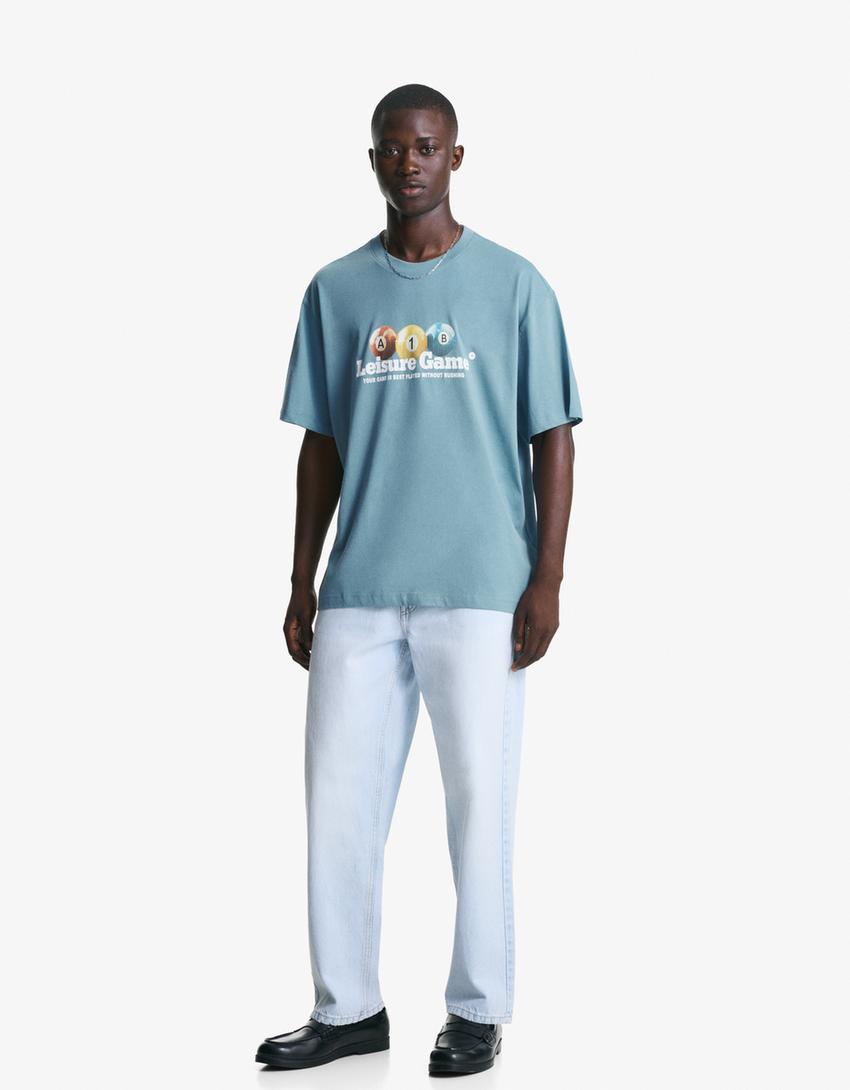 Short sleeve T-shirt with print-Light blue