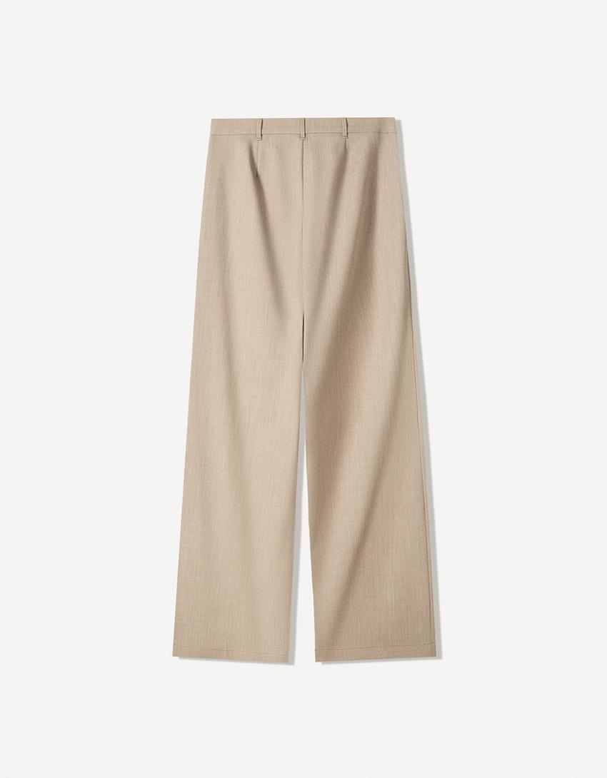 Calças de perna larga tailored fit-Bege escuro-4