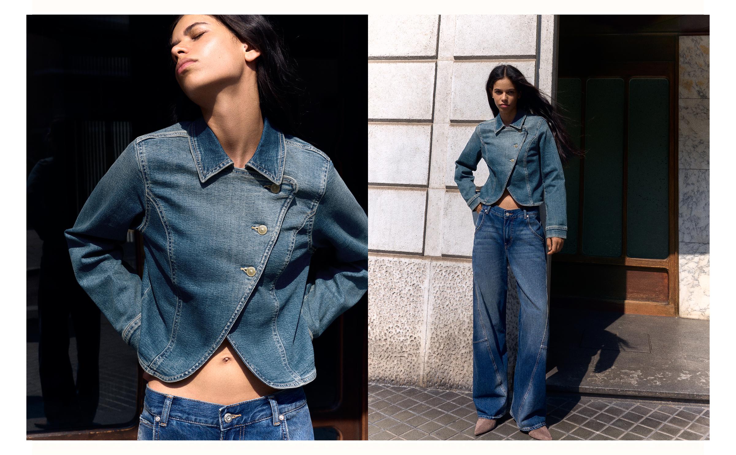 Asymmetric fitted denim jacket — Blue