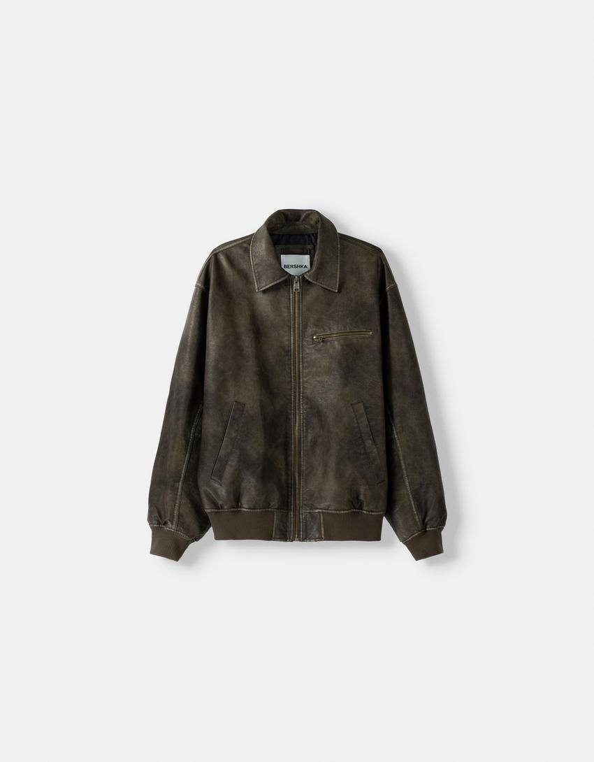 Blouson bomber en similicuir-Marron-4