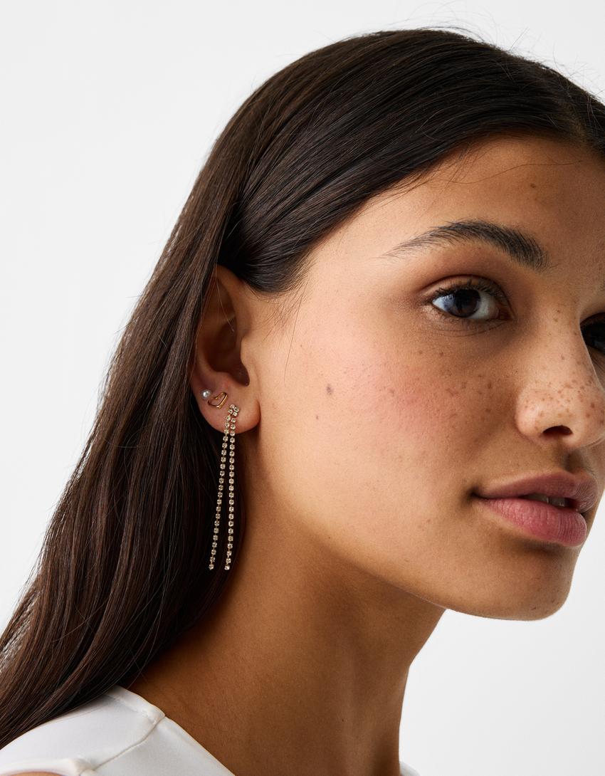 Lot 9 boucles d’oreilles croix pierres fantaisie-Or-1