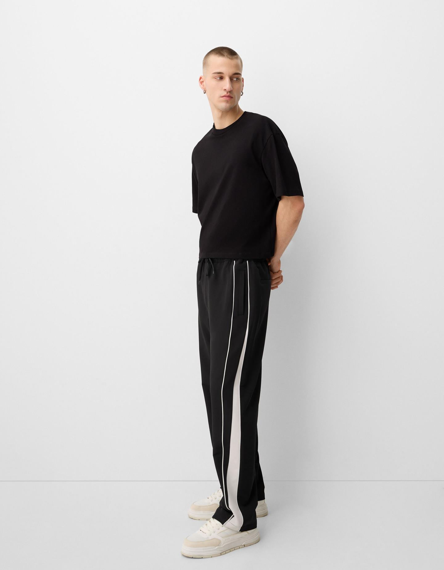 Bershka Pantalon Baggy Technique Homme L Noir
