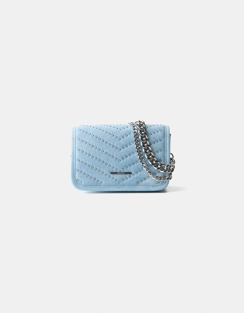 Quilted bag with studs-Blue-4