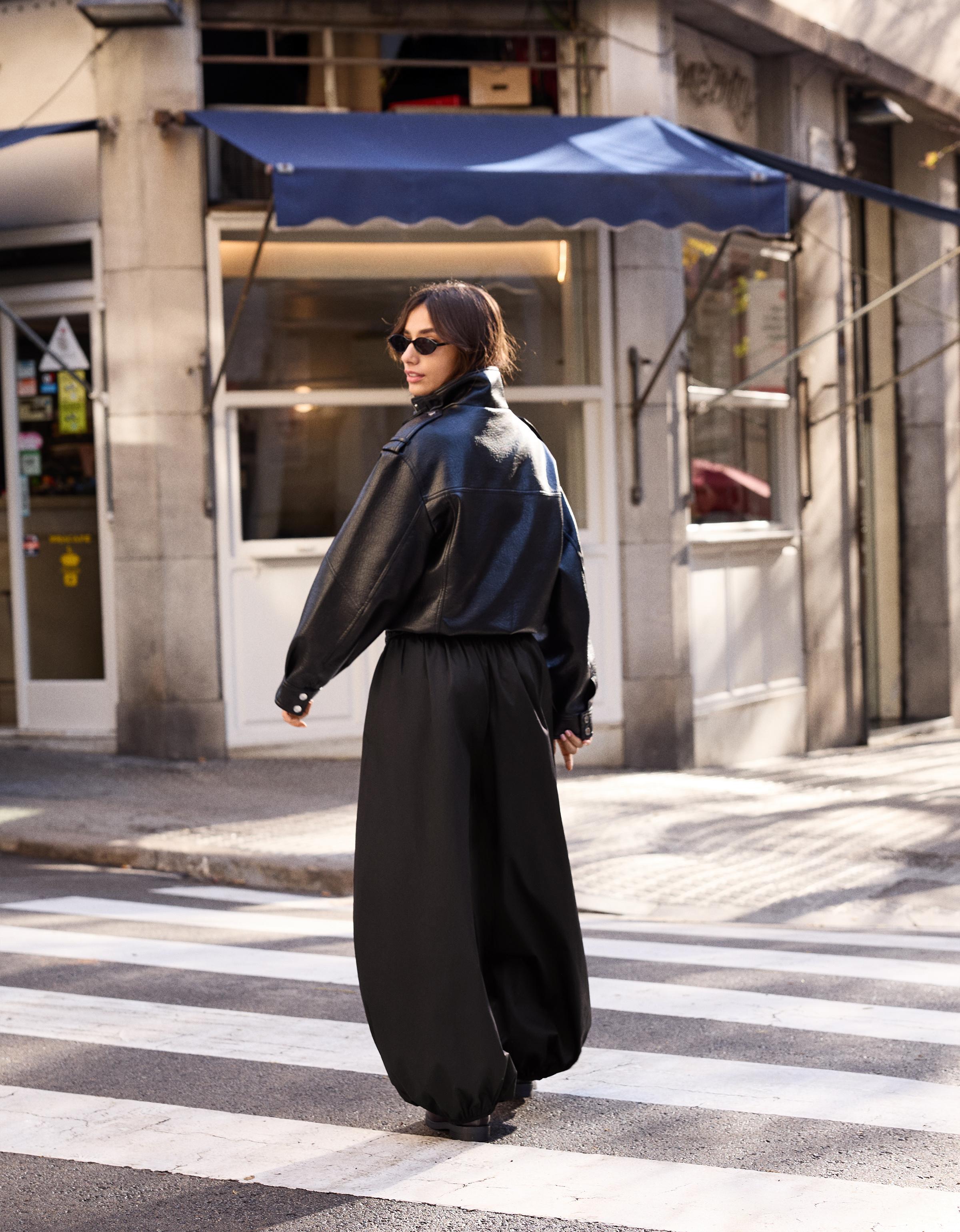 Leather effect funnel neck jacket — Black