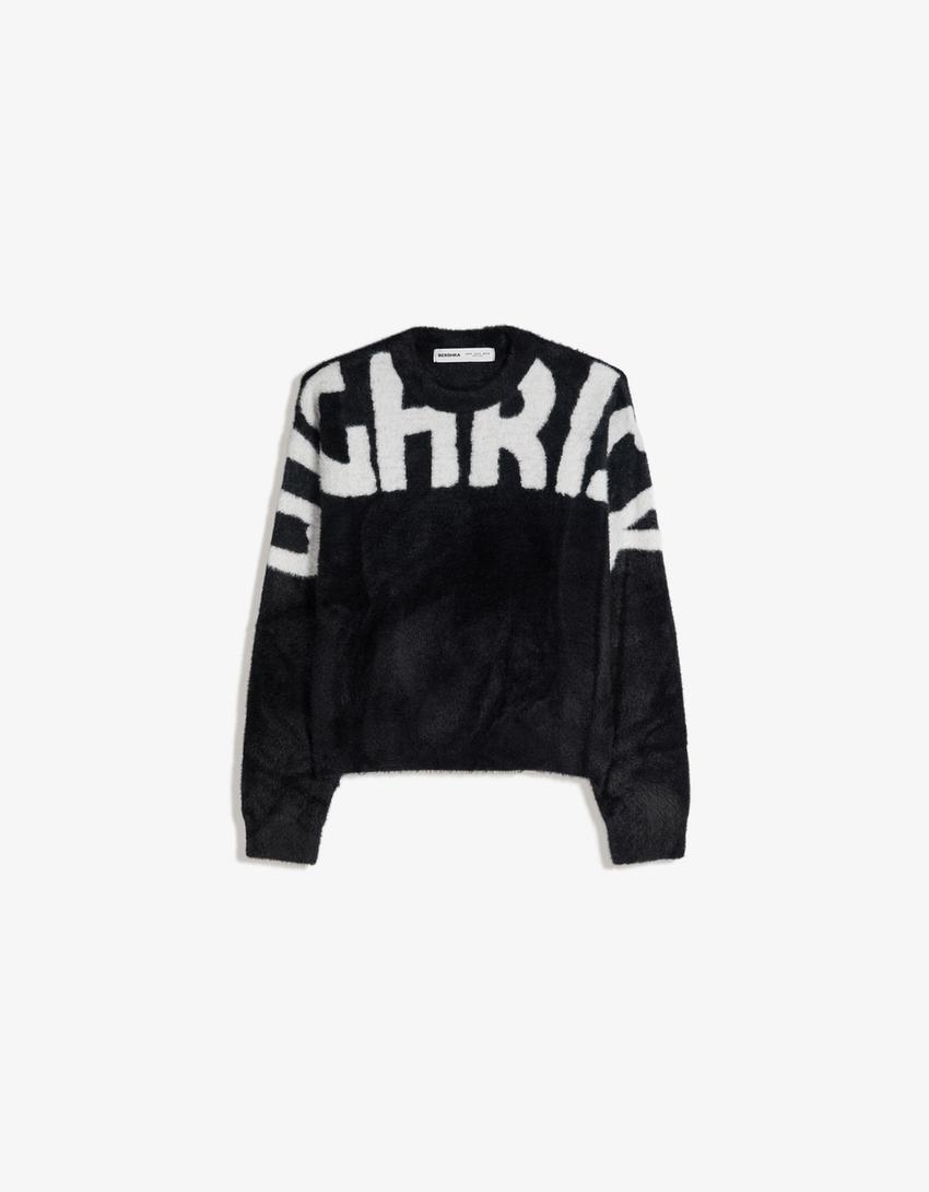 Jersey efecto pelo print-Negro