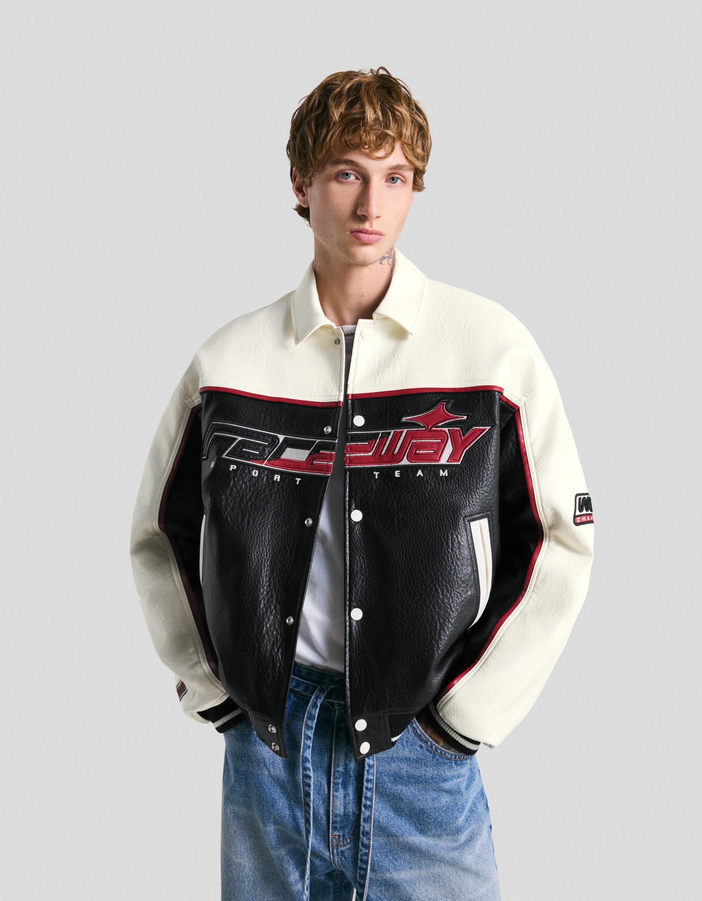 Bershka Jacke Aus Kunstleder Mit Print Herren Xs Schwarz