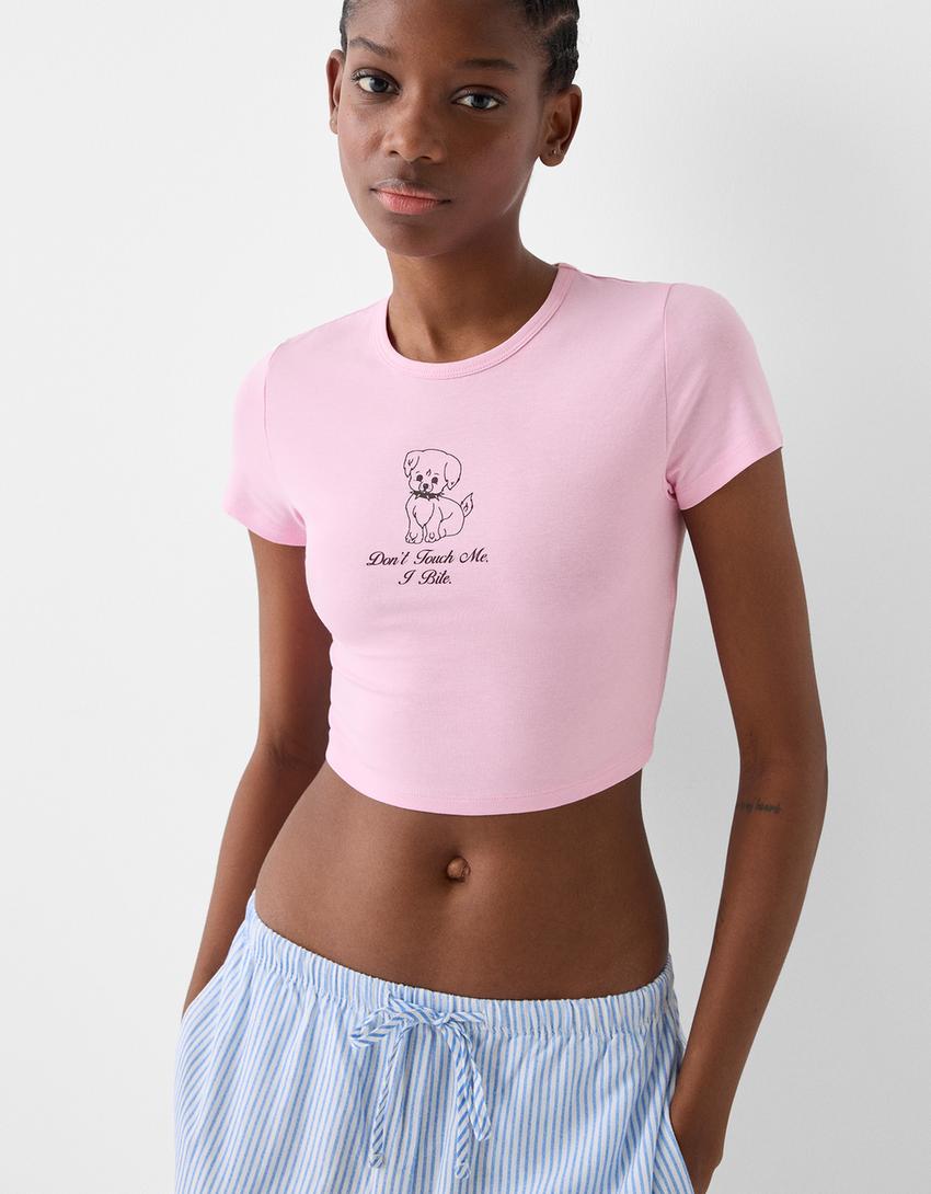 Short sleeve T-shirt with print-Pink-2