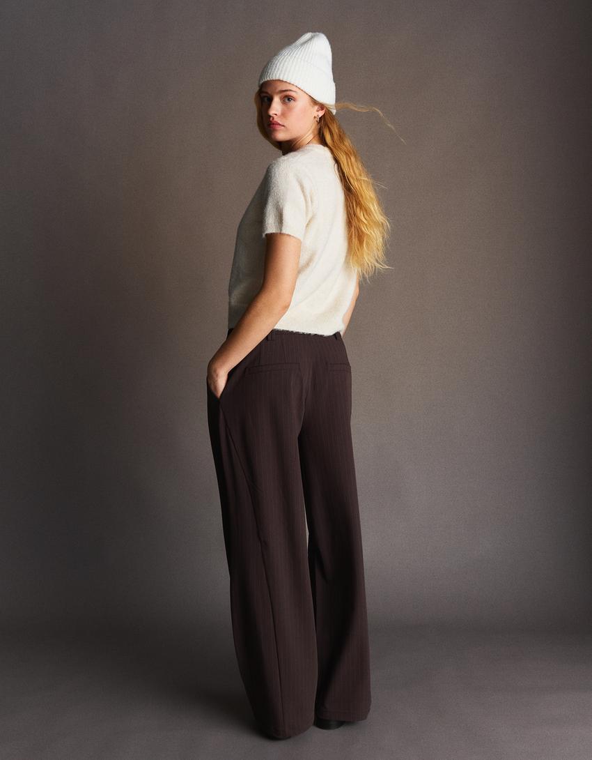 Pantalon volume double tissu-Marron