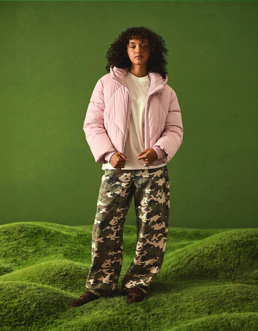 Gesteppte Jacke mit Kapuze-Rosa